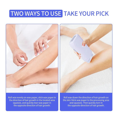 Honey Epilatory Waxing Kit Depilatory Roll on Wax Heater Machine with Refillable Wax Cream&100PCS Waxing Papers For Hair Removal