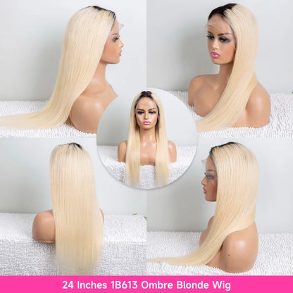 13x6 Lace Frontal Wig 1B 613 Ombre Blonde Full Lace Human Hair Wig Dark Roots Pre Plucked  Lace Front Human Hair Wigs for Women