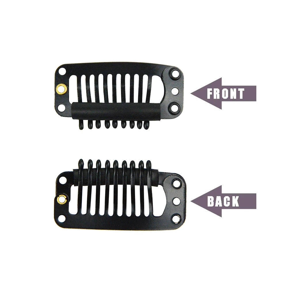 12 pcs 32mm 9-teeth Hair Extension Clips Wig Clips Combs Snap Clips with Rubber for Hair Extension Toupee DIY