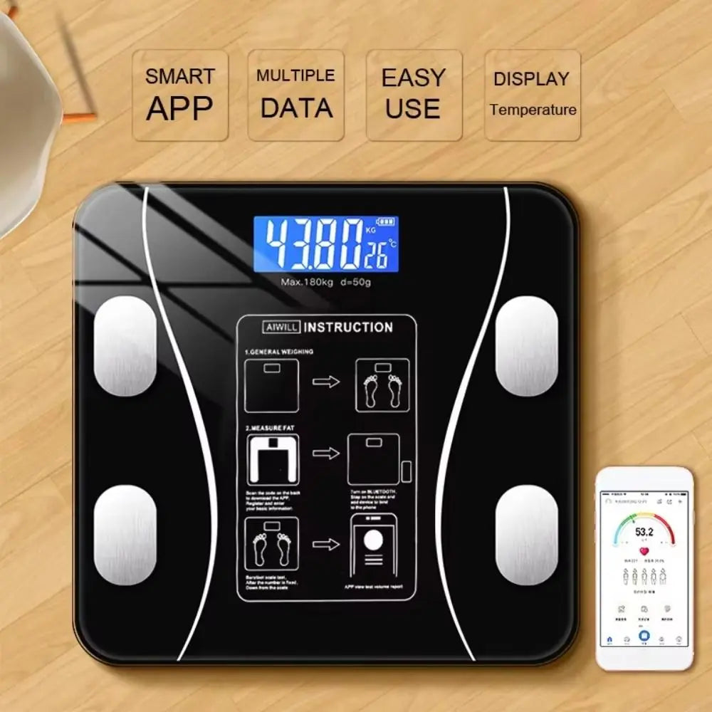 LED Display Smart Body Fat Scale Wireless Digital Measurement Bluetooth Body Fat Scale Digital Square Weight Loss Scale