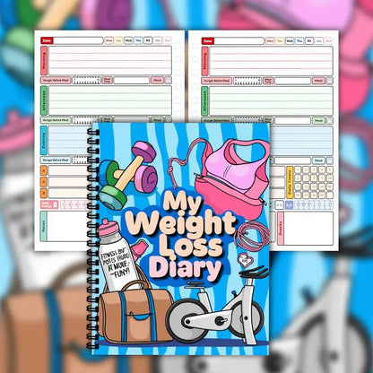 A5 Weight Loss Diary with Fitness Equipment Design,Daily and Weekly Diet Trackers,Gradual Diet Plans, Motivational Goal Trackers