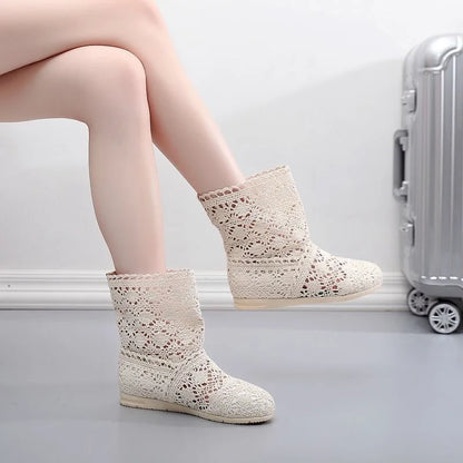 Summer Shoes Breathable Mesh Summer Boots Women Flat Heel Ankle Botas Womens Boots Fashion Cut-Outs Brand ZH262