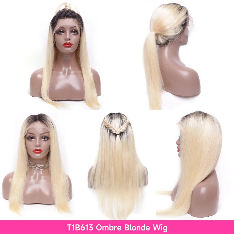 13x6 Lace Frontal Wig 1B 613 Ombre Blonde Full Lace Human Hair Wig Dark Roots Pre Plucked  Lace Front Human Hair Wigs for Women