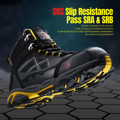 Larnmern Mens Safety Work Boots Steel Toe Shoes Anti-puncture Anti-static Non Slip Protective Boots