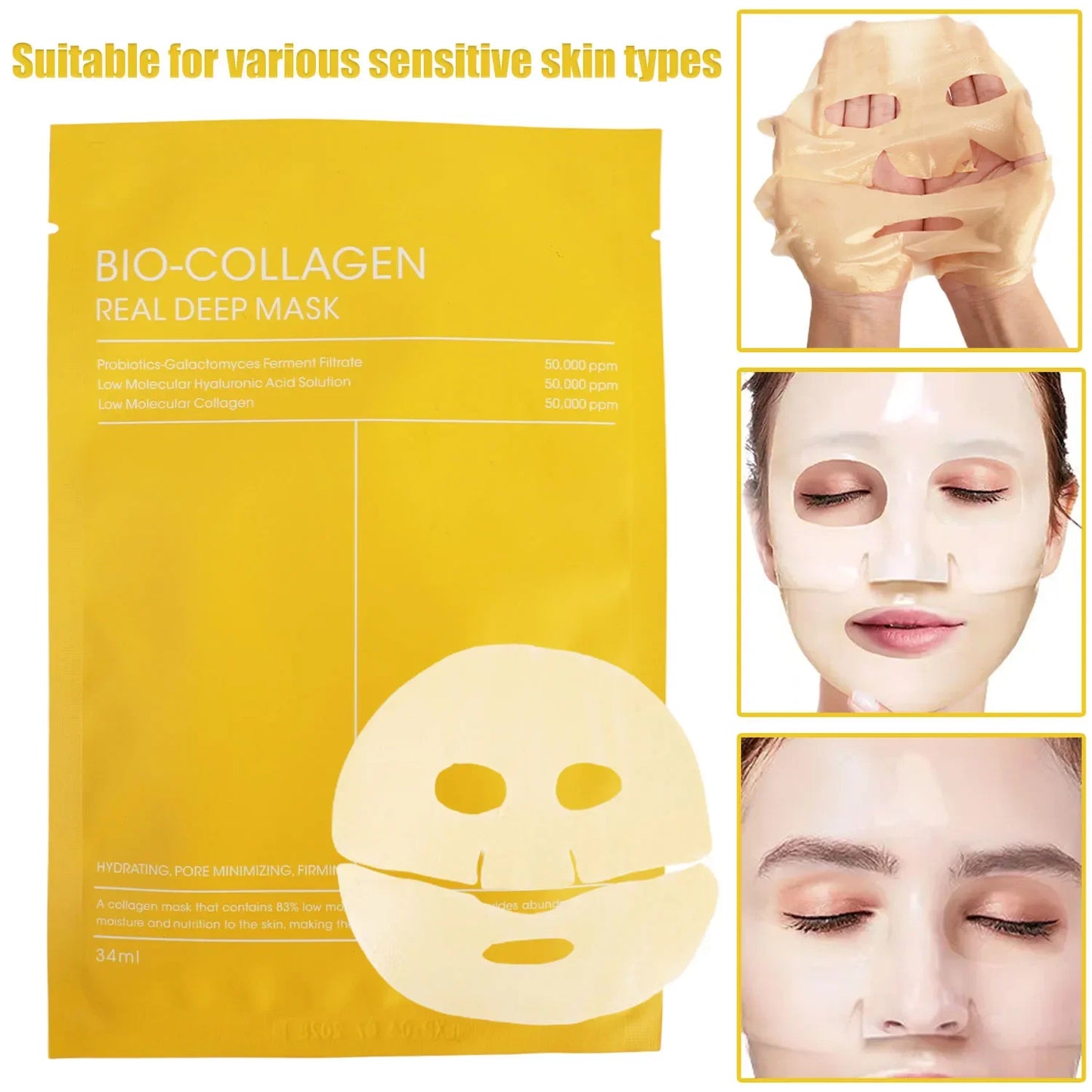 Collagen Face Mask Moisturizing Brightening Deep Hydration Overnight Mask Nourishing Refreshing Face Skin Care Bio Collagen Mask