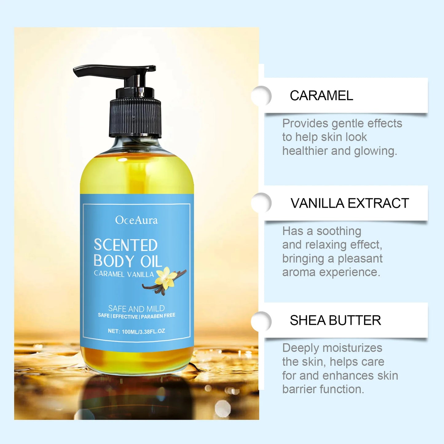 100ml Vanilla Body Massage Oil For Relaxing Moisturizing Skin Soothing Relieve Stress Lasting Scent Body Fragrance Essential Oil