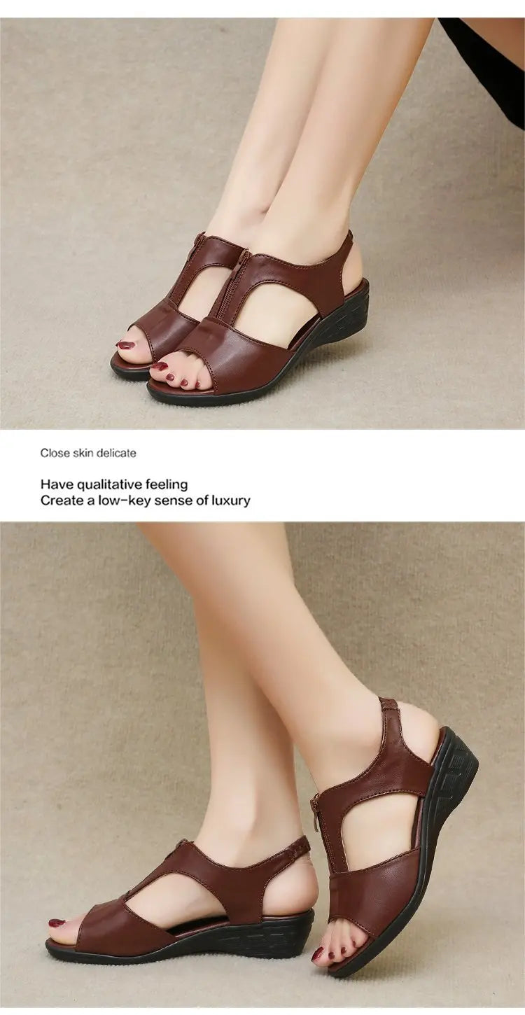 WOIZGIC Women Old Mother Laides Female Sandals Platform Shoes PU Leather Non Slip Beach Summer Cool Zipper Size 35-41 PGP-1153