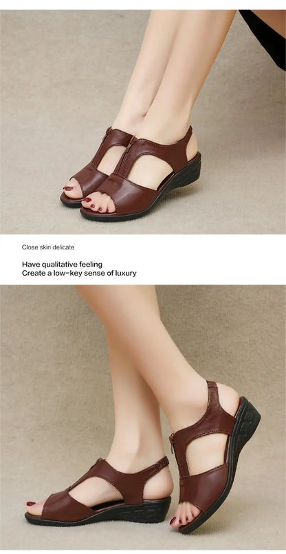 WOIZGIC Women Old Mother Laides Female Sandals Platform Shoes PU Leather Non Slip Beach Summer Cool Zipper Size 35-41 PGP-1153