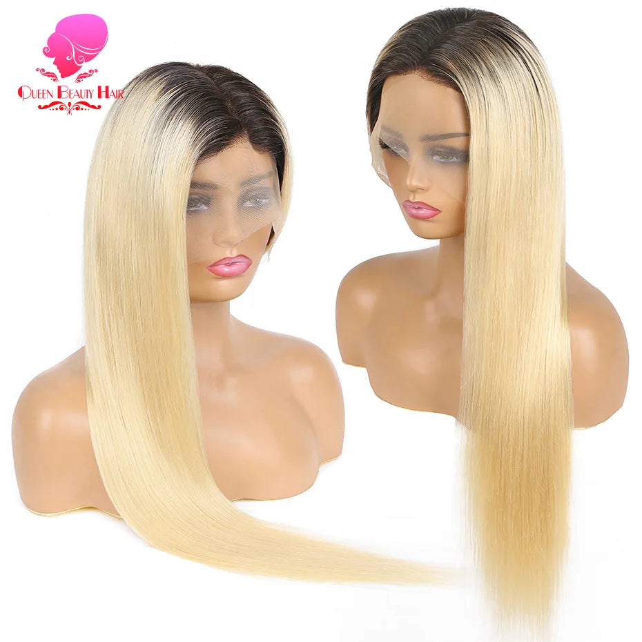 13x6 Lace Frontal Wig 1B 613 Ombre Blonde Full Lace Human Hair Wig Dark Roots Pre Plucked  Lace Front Human Hair Wigs for Women