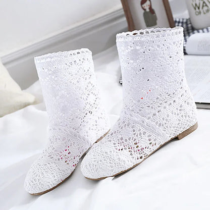 Summer Shoes Breathable Mesh Summer Boots Women Flat Heel Ankle Botas Womens Boots Fashion Cut-Outs Brand ZH262