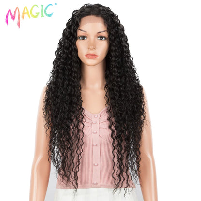 Magic Synthetic Lace Wig Wave Wigs Omber Blonde Wig High Temperature Fiber Curly Hair Wigs For Women Cosplay Lace Front Wig