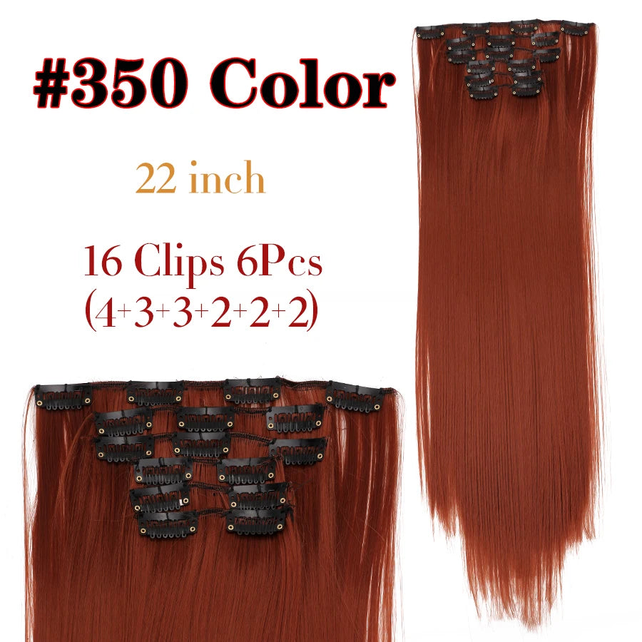 Alileader Synthetic Clip On Hair Extension 6Pcs/Set 22inch Straight Hairpiece Curly 16 Clips In Hair Ombre Heat Resistant Fiber
