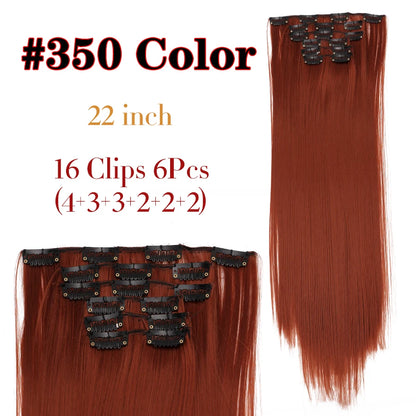 Alileader Synthetic Clip On Hair Extension 6Pcs/Set 22inch Straight Hairpiece Curly 16 Clips In Hair Ombre Heat Resistant Fiber