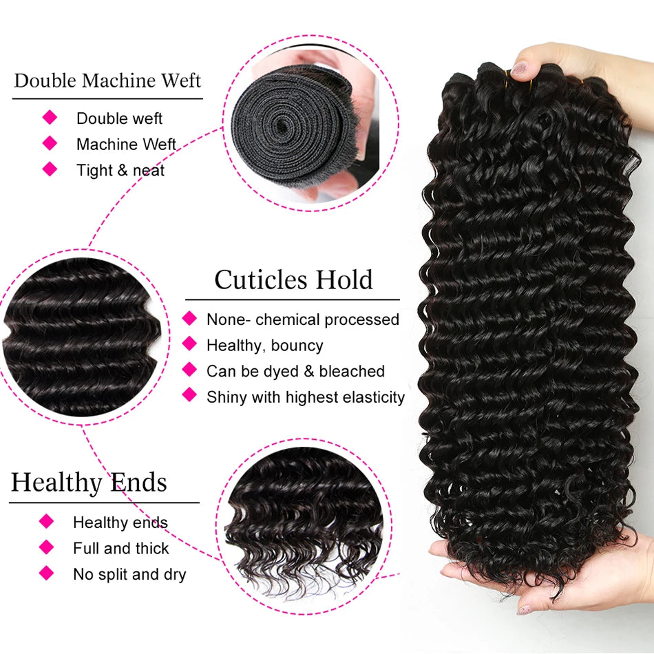 Deep Wave 4 Bundles Deal 12A Brazilian Virgin Human Hair 100% Unprocessed Water Wave Curly Human Hair Extensions Loose Deep Wave
