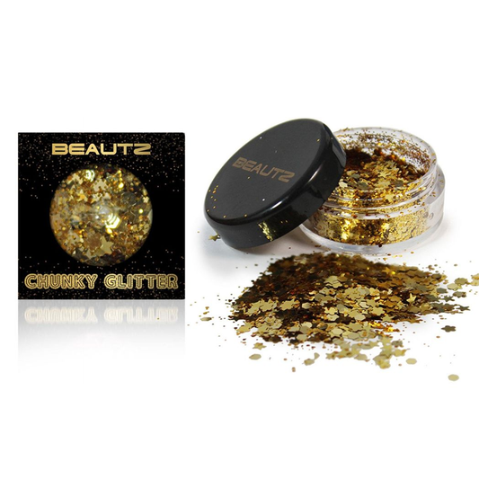 Beautz Chunky Glitter Available in 5 Varieties 10ml pot with 5g of Cosmetic Glit[Gold]