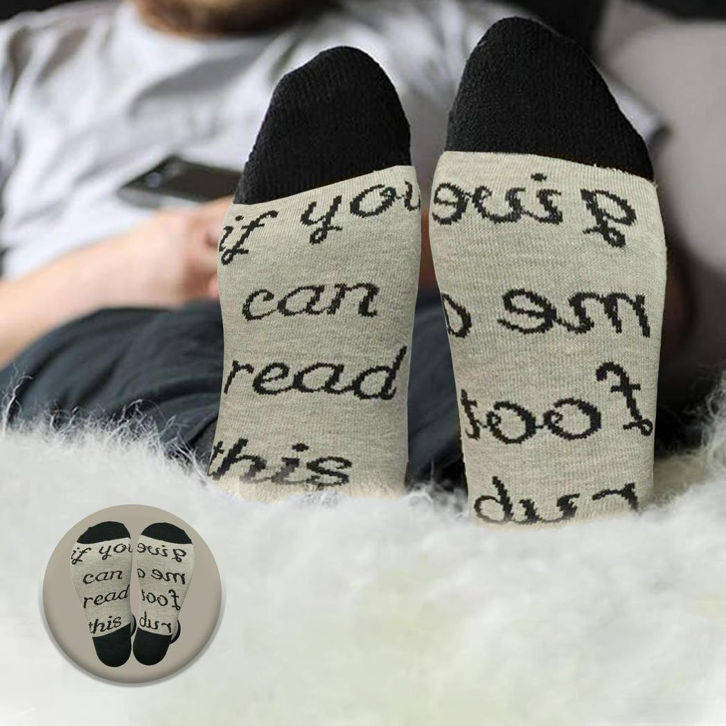 Gifting Slogan Socks, If You Can Read this Give me a Foot Rub, Grey, UK Size 4-7