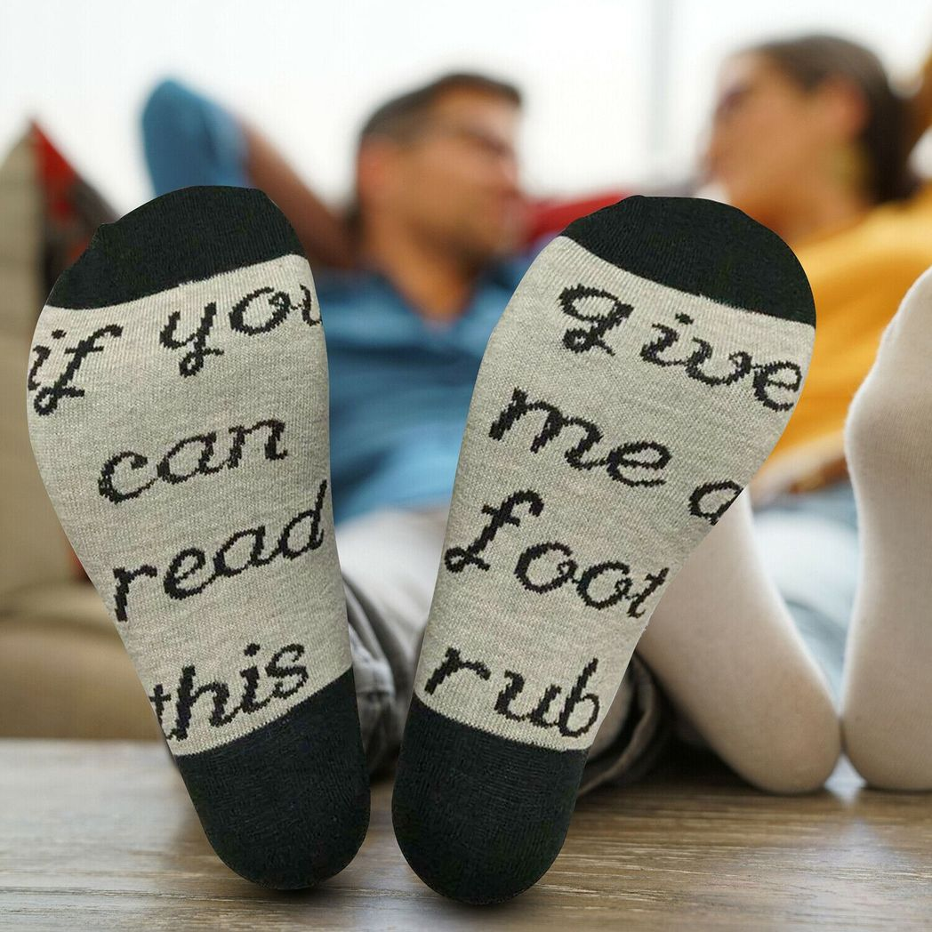 Gifting Slogan Socks, If You Can Read this Give me a Foot Rub, Grey, UK Size 4-7