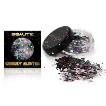 Beautz Chunky Glitter Available in 5 Varieties 10ml pot with 5g of Cosmetic Glit[Silver]