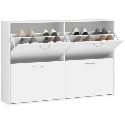 Wooden 4 Drawer Shoes Cabinet Multi Flip Down Shelf Drawer Organizer - White