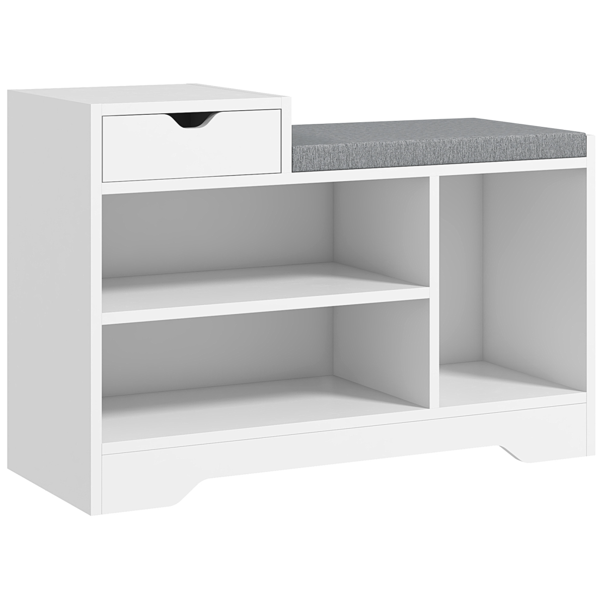 HOMCOM Upholstered Entryway Shoe Bench with Storage Drawer Open Shelf White