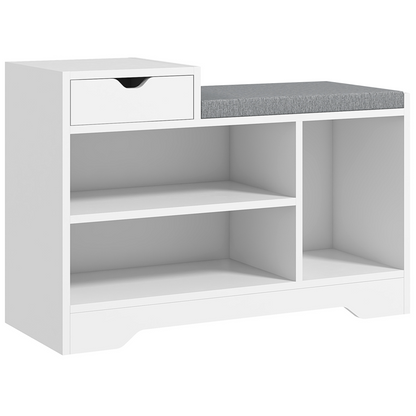 HOMCOM Upholstered Entryway Shoe Bench with Storage Drawer Open Shelf White