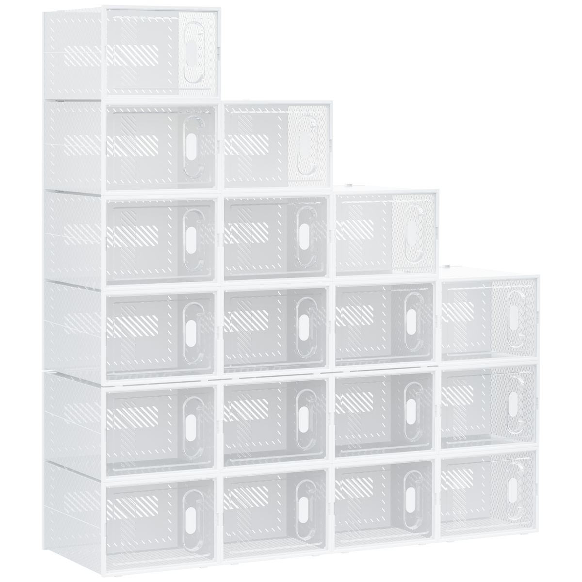 18PCS Clear Shoe Box, Plastic Stackable UK/EU Size up to 12, 28 x 36 x 21cm