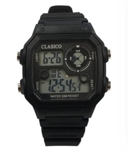 Clasico Mens Digital Water Resistant Black Rubber Strap Watch