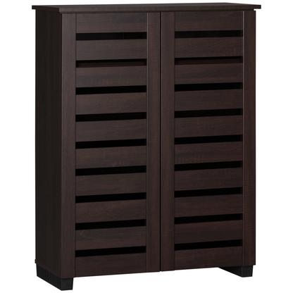 HOMCOM Shoe Storage Cabinet with Slatted Doors for 15 Pairs of Shoes Brown