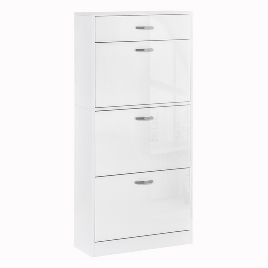 Shoe Cabinet 4 Drawers Storage with Flip Doors Shelves for 18 Pairs White