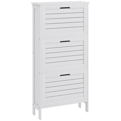 HOMCOM Narrow Shoe Storage Cabinet with 3 Flip Drawers, White
