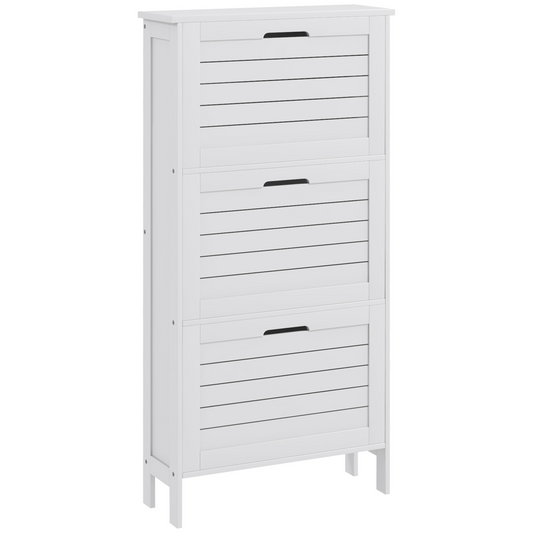 HOMCOM Narrow Shoe Storage Cabinet with 3 Flip Drawers, White