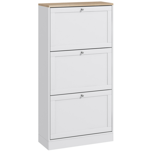 HOMCOM Narrow Shoe Cabinet with 3 Flip Drawers for 18 Pairs of Shoes White