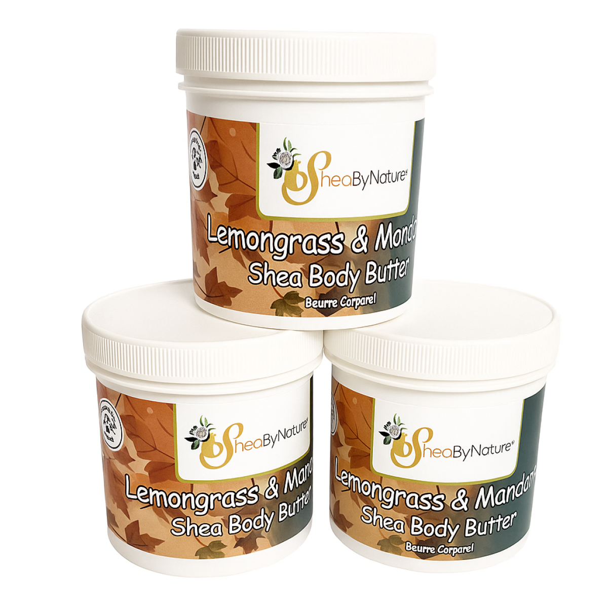 3 x 250ml  Sheabynature Lemon grass & Mandarin Shea Butter Body Butter, Refreshing Intensive Body Moisturiser for very Dry Skin. 100% Natural Hand made. 250g e