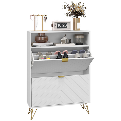 HOMCOM Narrow Shoe Storage Cabinet with 2 Flip Drawers for 12 Pairs of Shoes