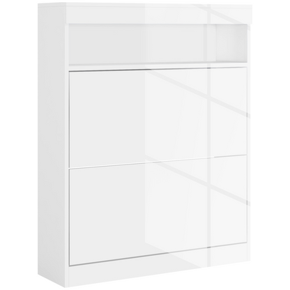 HOMCOM Wall Mounted or Freestanding Shoe Cabinet with 2 Flip Drawers, White