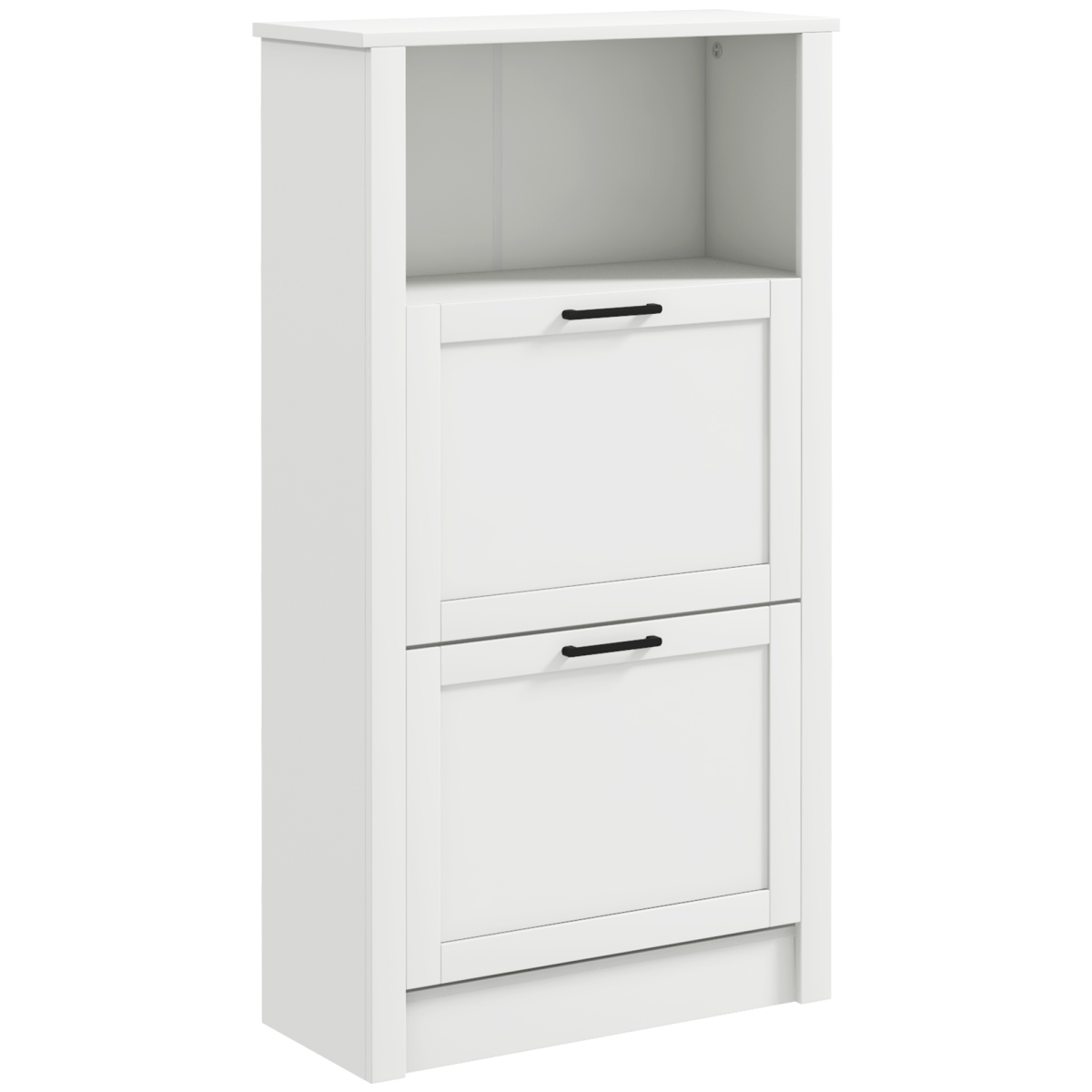 HOMCOM Modern Shoe Cabinet with 2 Flip Drawers and Adjustable Shelves, White